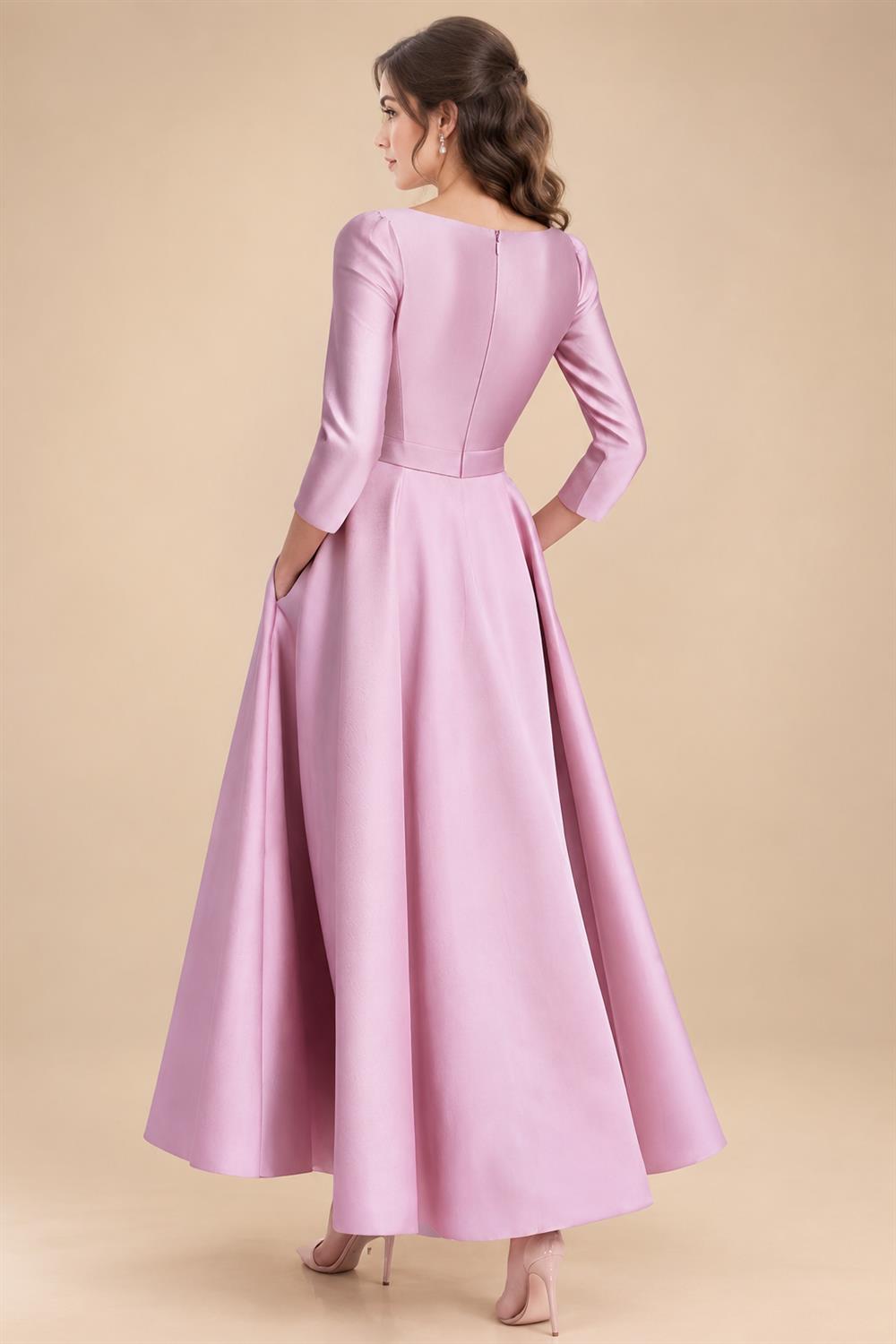 A-Line/Princess Scoop Neck Satin Tea-Length Mother of the Bride Dresses with Pockets (SHI22500122)