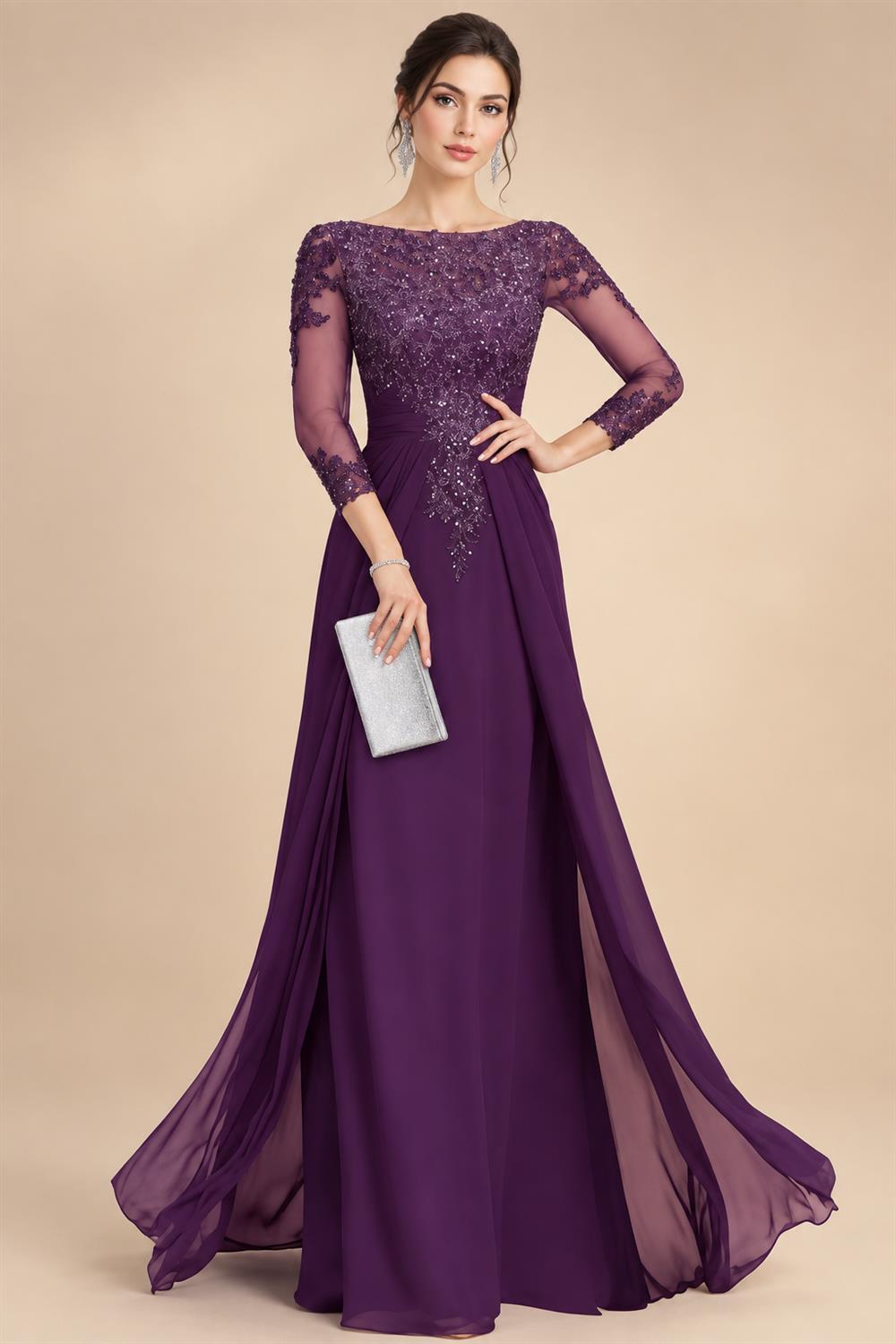 Lace Appliques Sheath/Column Scoop Neck Floor-Length Mother of the Bride & Groom Dresses for Women (SHI22501013)