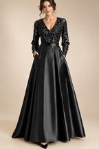 A-Line Chiffon V-Neck Short Sleeve Mother of the Bride Dresses Floor-Length with Sequin Appliques (SHI22500297)