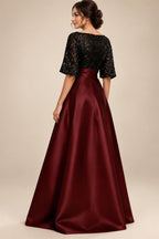 Sheath Satin 3/4 Sleeves Maxi Mother of the Bride & Groom Dresses with Chiffon Cape (SHI22500709)