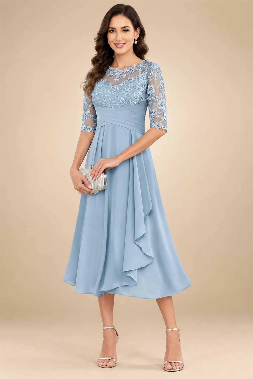 A-Line Floor-Length Chiffon Cape Sleeves Mother of the Bride & Groom Dresses with Tiered Ruffles (SHI22500723)