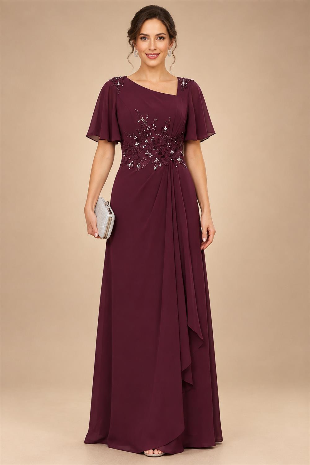 Jacquard A-Line/Princess Scoop Neck Floor-Length Mother of the Bride & Groom Dresses with Ruffles & Ruched Waist (SHI22501201)