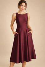 A-Line/Princess Scoop Neck Satin Tea-Length Mother of the Bride Dresses with Pockets (SHI22500122)