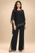 Pantsuits Separates Scoop Neck Sequins Asymmetrical Ankle-Length Mother of the Bride Dress with Slit (SHI22500132)