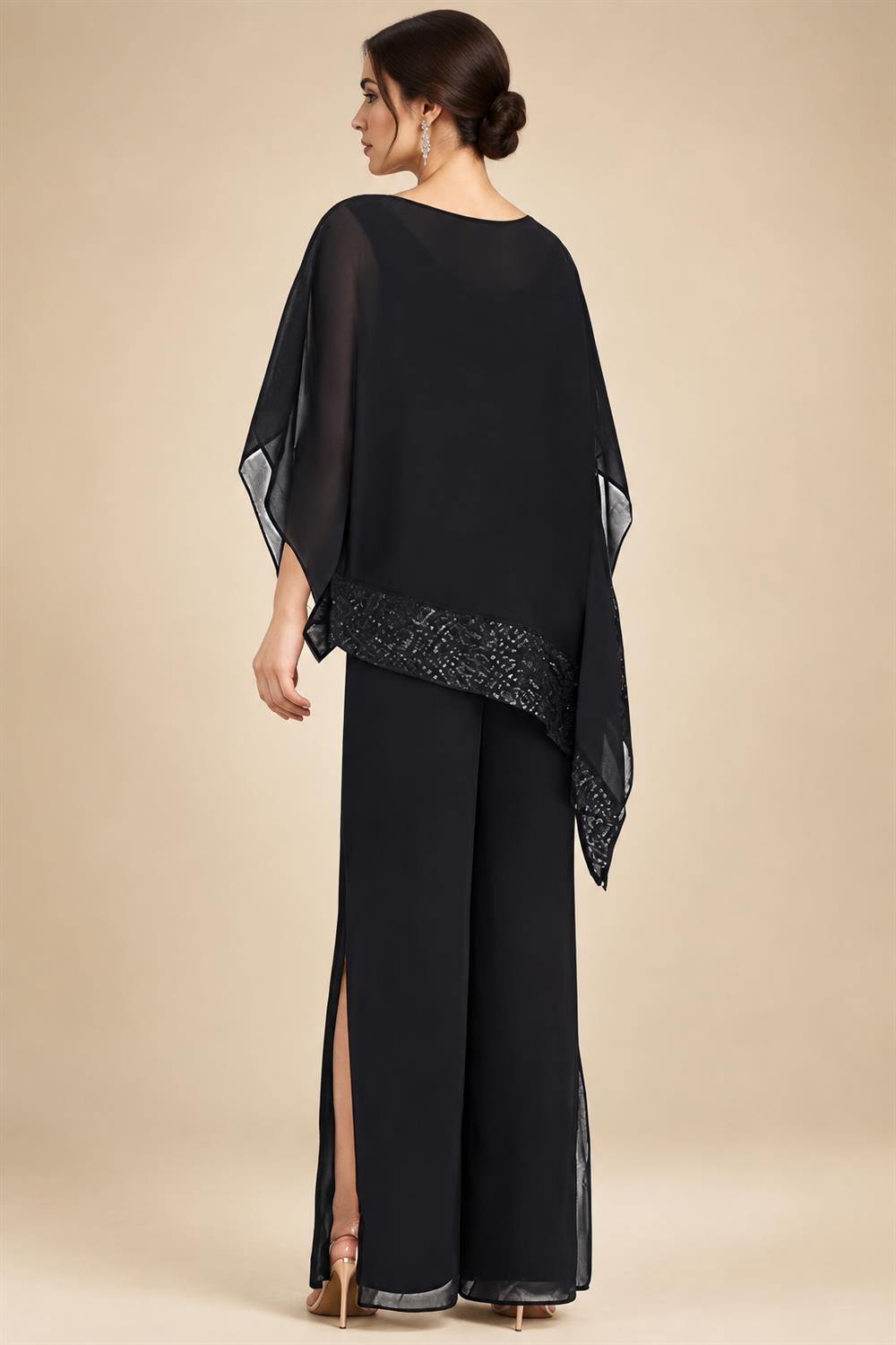 Pantsuits Separates Scoop Neck Sequins Asymmetrical Ankle-Length Mother of the Bride Dress with Slit (SHI22500132)