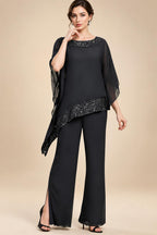 Pantsuits Separates Scoop Neck Sequins Asymmetrical Ankle-Length Mother of the Bride Dress with Slit (SHI22500132)