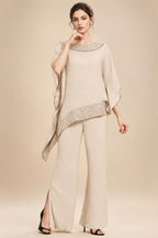 Pantsuits Separates Scoop Neck Sequins Asymmetrical Ankle-Length Mother of the Bride Dress with Slit (SHI22500132)
