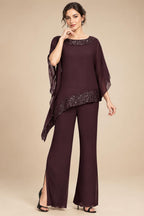 Pantsuits Separates Scoop Neck Sequins Asymmetrical Ankle-Length Mother of the Bride Dress with Slit (SHI22500132)