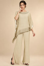 Pantsuits Separates Scoop Neck Sequins Asymmetrical Ankle-Length Mother of the Bride Dress with Slit (SHI22500132)
