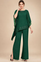 Pantsuits Separates Scoop Neck Sequins Asymmetrical Ankle-Length Mother of the Bride Dress with Slit (SHI22500132)