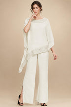 Pantsuits Separates Scoop Neck Sequins Asymmetrical Ankle-Length Mother of the Bride Dress with Slit (SHI22500132)