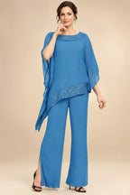 Pantsuits Separates Scoop Neck Sequins Asymmetrical Ankle-Length Mother of the Bride Dress with Slit (SHI22500132)
