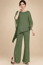 Pantsuits Separates Scoop Neck Sequins Asymmetrical Ankle-Length Mother of the Bride Dress with Slit (SHI22500132)