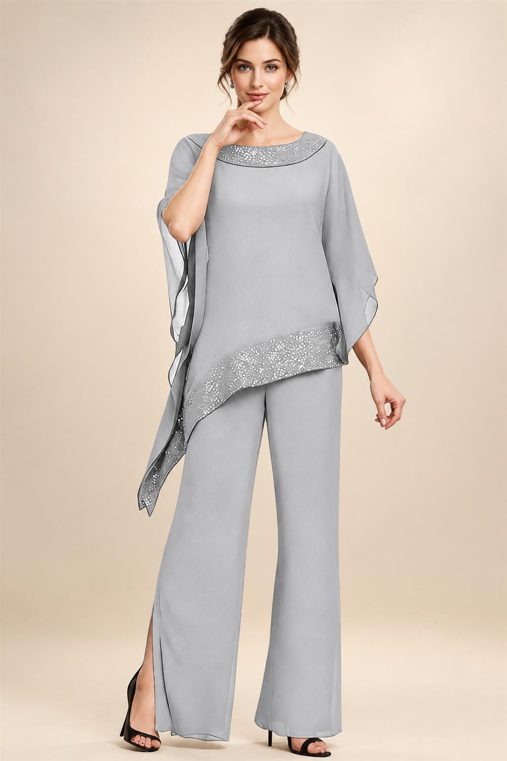 Pantsuits Separates Scoop Neck Sequins Asymmetrical Ankle-Length Mother of the Bride Dress with Slit (SHI22500132)