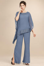 Pantsuits Separates Scoop Neck Sequins Asymmetrical Ankle-Length Mother of the Bride Dress with Slit (SHI22500132)