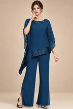 Pantsuits Separates Scoop Neck Sequins Asymmetrical Ankle-Length Mother of the Bride Dress with Slit (SHI22500132)
