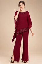 Pantsuits Separates Scoop Neck Sequins Asymmetrical Ankle-Length Mother of the Bride Dress with Slit (SHI22500132)