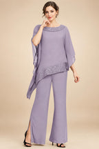 Pantsuits Separates Scoop Neck Sequins Asymmetrical Ankle-Length Mother of the Bride Dress with Slit (SHI22500132)