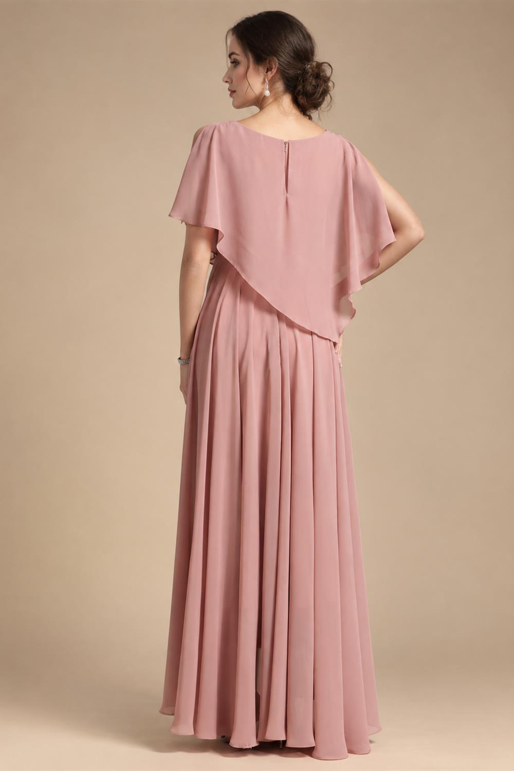 A-Line Floor-Length Chiffon Cape Sleeves Mother of the Bride & Groom Dresses with Tiered Ruffles (SHI22500723)