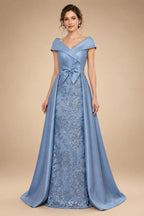 A-Line Chiffon V-Neck Short Sleeve Mother of the Bride Dresses Floor-Length with Sequin Appliques (SHI22500297)