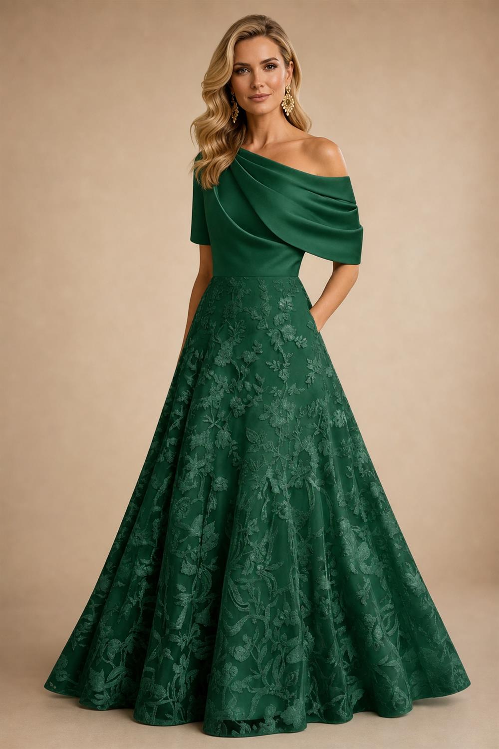A-Line Floor Length One Shoulder Long Mother of the Bride Dresses with Lace (SHI22500179)