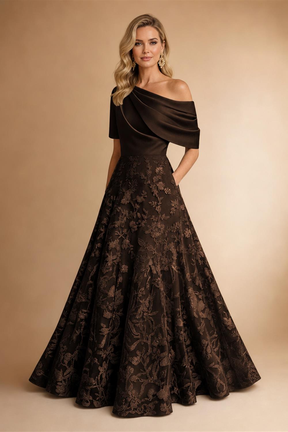 A-Line Floor Length One Shoulder Long Mother of the Bride Dresses with Lace (SHI22500179)