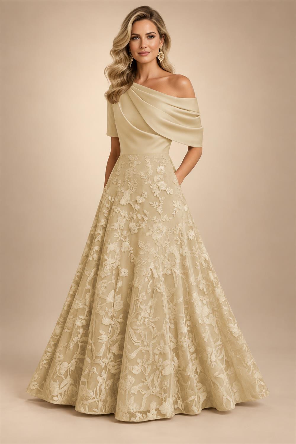 A-Line Floor Length One Shoulder Long Mother of the Bride Dresses with Lace (SHI22500179)