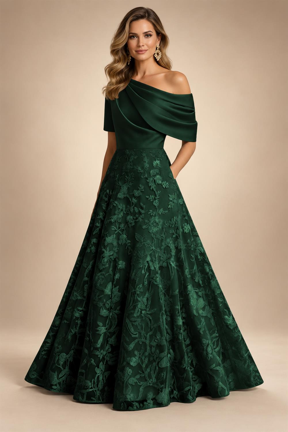 A-Line Floor Length One Shoulder Long Mother of the Bride Dresses with Lace (SHI22500179)