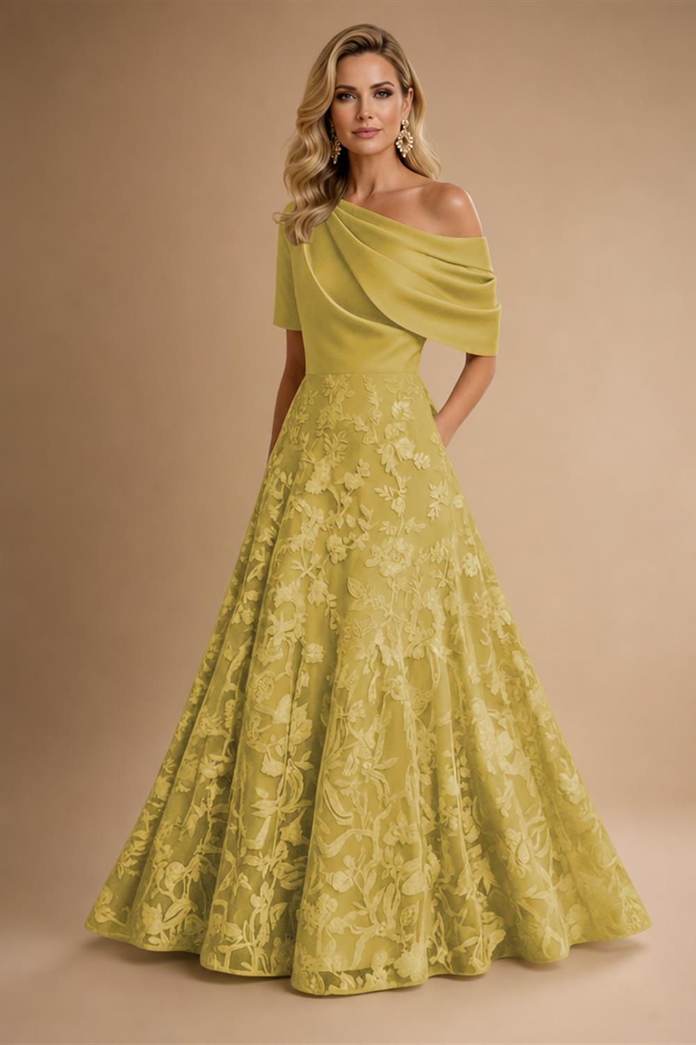 A-Line Floor Length One Shoulder Long Mother of the Bride Dresses with Lace (SHI22500179)