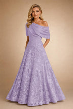 A-Line Floor Length One Shoulder Long Mother of the Bride Dresses with Lace (SHI22500179)