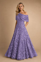 A-Line Floor Length One Shoulder Long Mother of the Bride Dresses with Lace (SHI22500179)