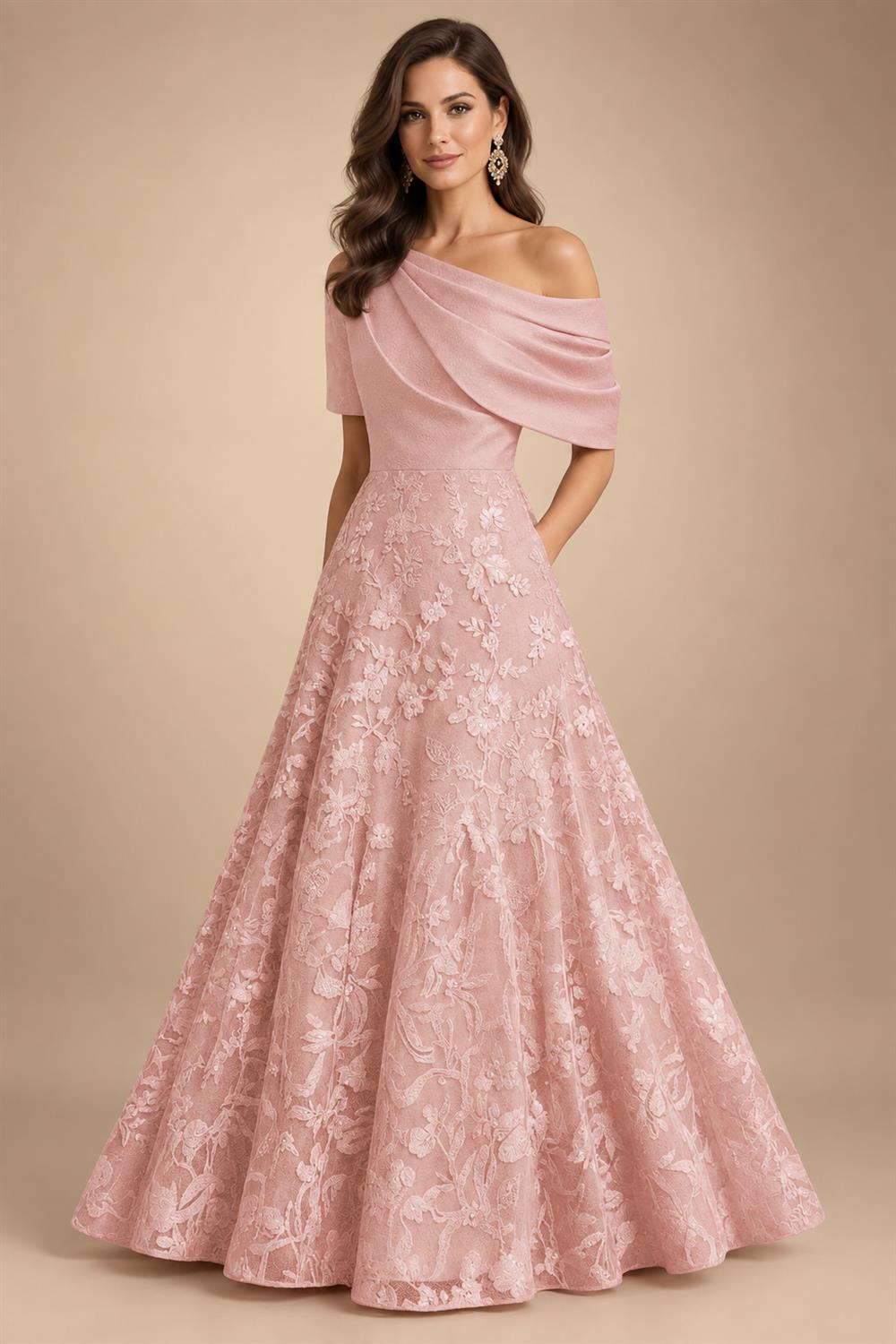 A-Line Floor Length One Shoulder Long Mother of the Bride Dresses with Lace (SHI22500179)