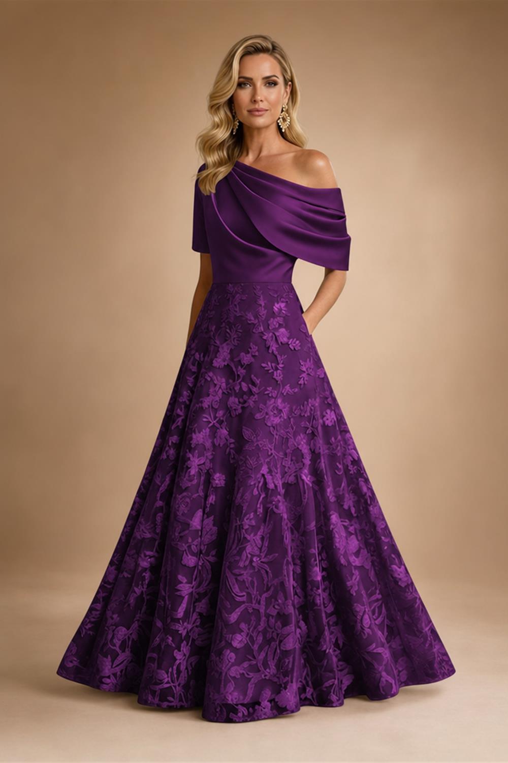 A-Line Floor Length One Shoulder Long Mother of the Bride Dresses with Lace (SHI22500179)