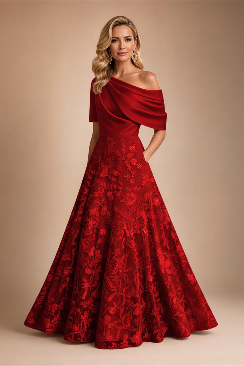 A-Line Floor Length One Shoulder Long Mother of the Bride Dresses with Lace (SHI22500179)