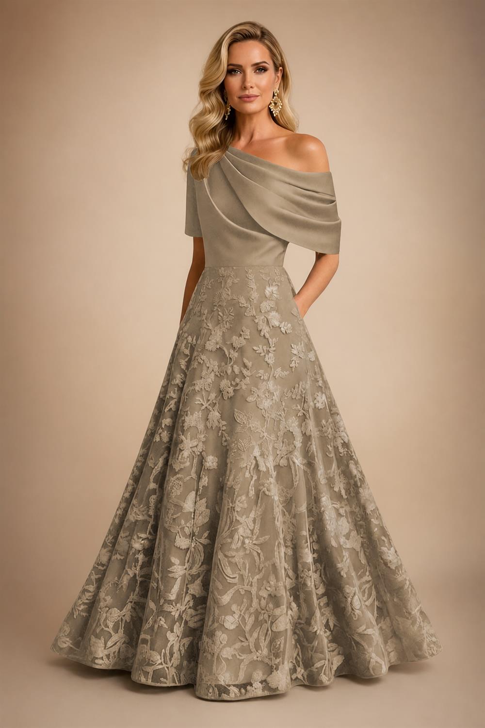 A-Line Floor Length One Shoulder Long Mother of the Bride Dresses with Lace (SHI22500179)
