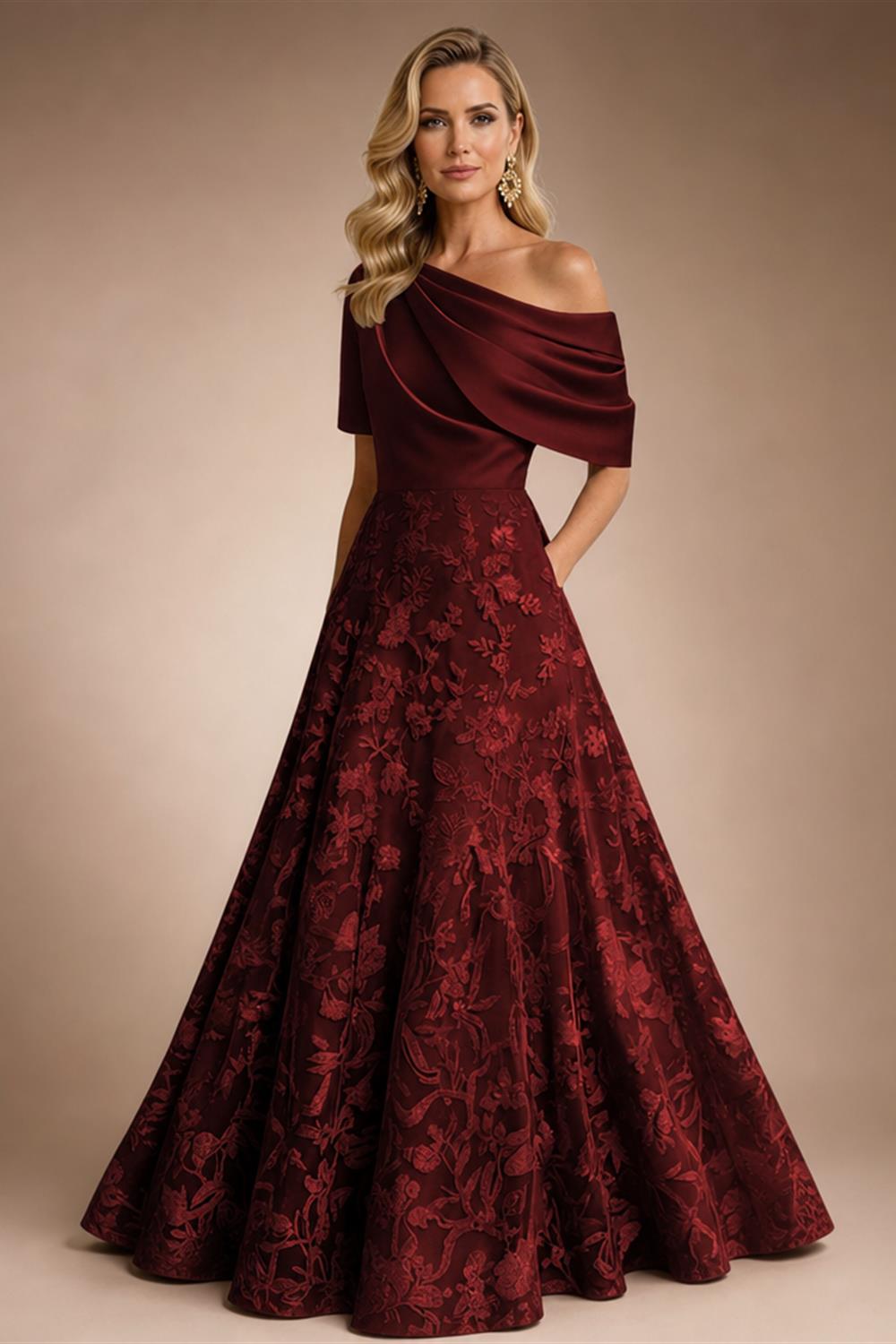 A-Line Floor Length One Shoulder Long Mother of the Bride Dresses with Lace (SHI22500179)