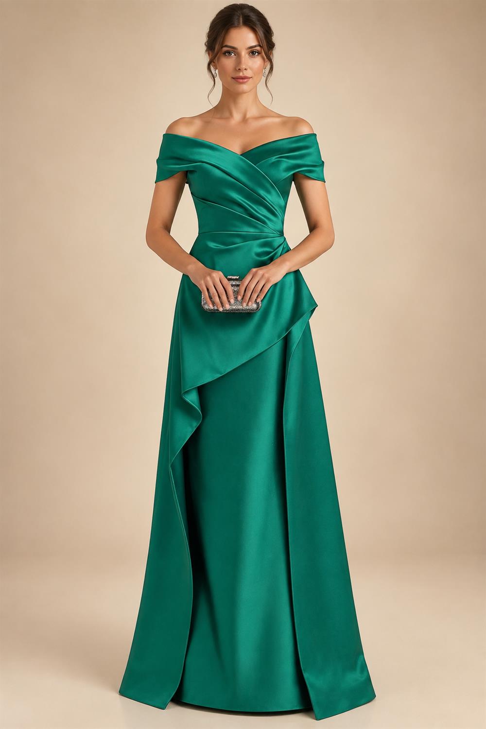 A Line/Princess Stand Collar Short Sleeve Long Elegant Mother of the Bride Dresses (SHI22500207)