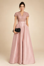 A-Line/Princess V-Neck Floor-Length Mother of the Bride & Groom Dresses with Ruffles & Ruched Waist (SHI22501284)
