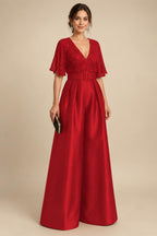 Jumpsuit V Neck Half Sleeve Long Sparkling Mother of the Bride Dresses with Belt (SHI22500201)
