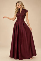 A Line/Princess Stand Collar Short Sleeve Long Elegant Mother of the Bride Dresses (SHI22500207)