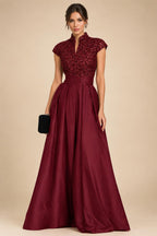 Sheath/Column V-Neck Jacquard Maxi Mother of the Bride & Groom Dresses with Ruffles & Slit (SHI25001047)