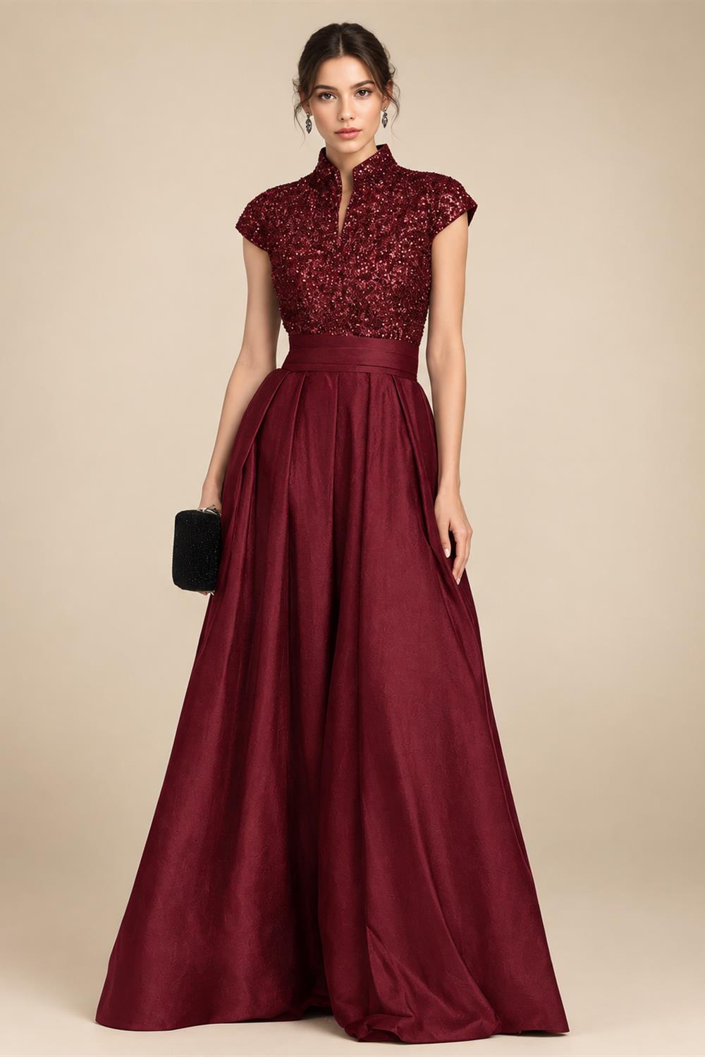 Jacquard Sheath/Column V-Neck Floor-Length Mother of the Bride & Groom Dresses with Ruched Waist (SHIB22500907)