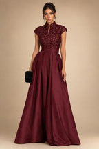 A-Line/Princess V-Neck Chiffon Maxi Mother of the Bride & Groom Dresses with Feather Trim & Pleats (SHI22501651)