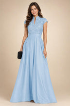 A Line/Princess Stand Collar Short Sleeve Long Elegant Mother of the Bride Dresses (SHI22500207)
