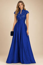 A Line/Princess Stand Collar Short Sleeve Long Elegant Mother of the Bride Dresses (SHI22500207)