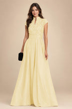A Line/Princess Stand Collar Short Sleeve Long Elegant Mother of the Bride Dresses (SHI22500207)
