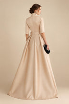 A-Line/Princess Scoop Neck Satin High-Low Mother of the Bride & Groom Dresses with Sequin Floral & Pleats (SHI22501631)