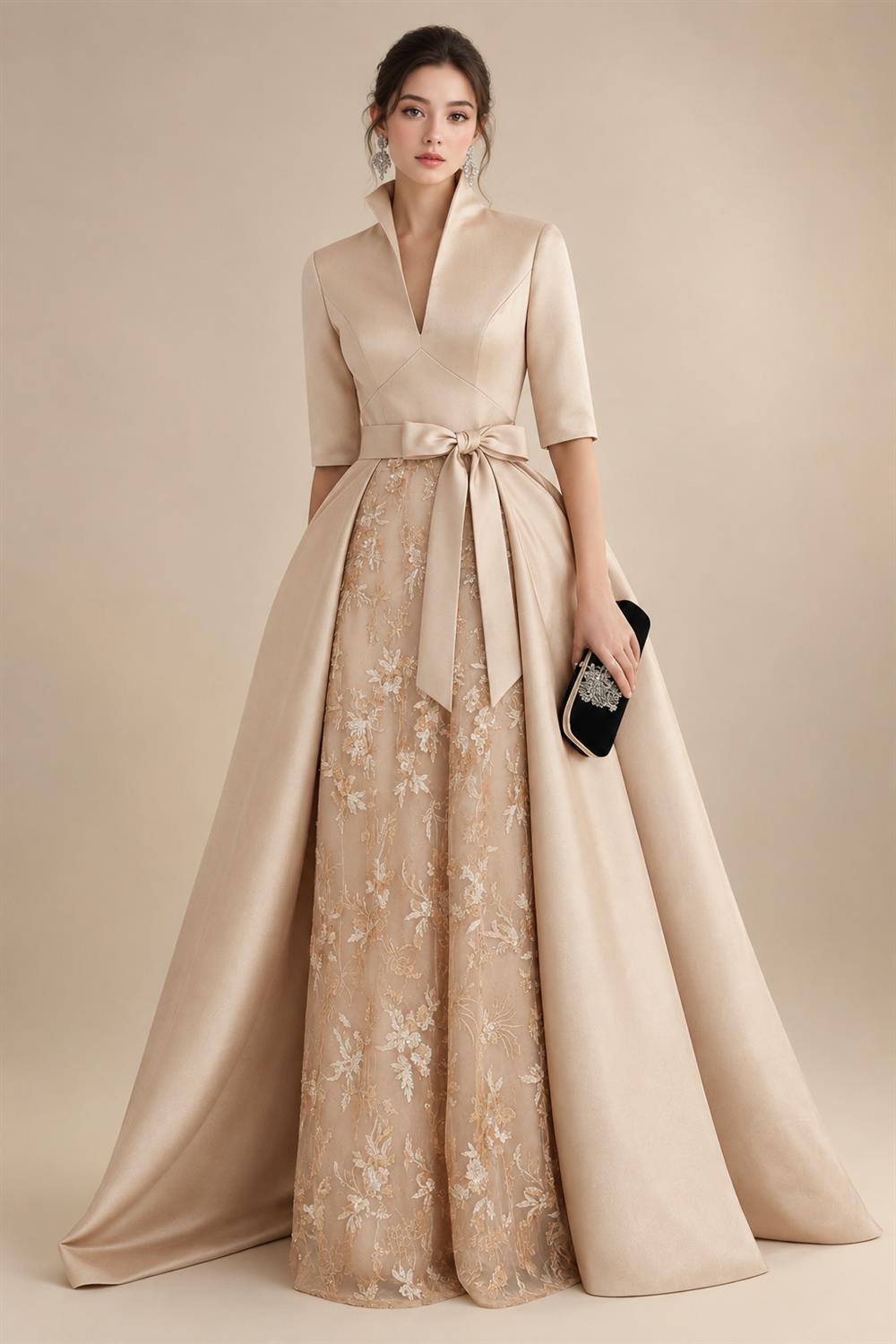 A-Line/Princess Scoop Neck Satin High-Low Mother of the Bride & Groom Dresses with Sequin Floral & Pleats (SHI22501631)