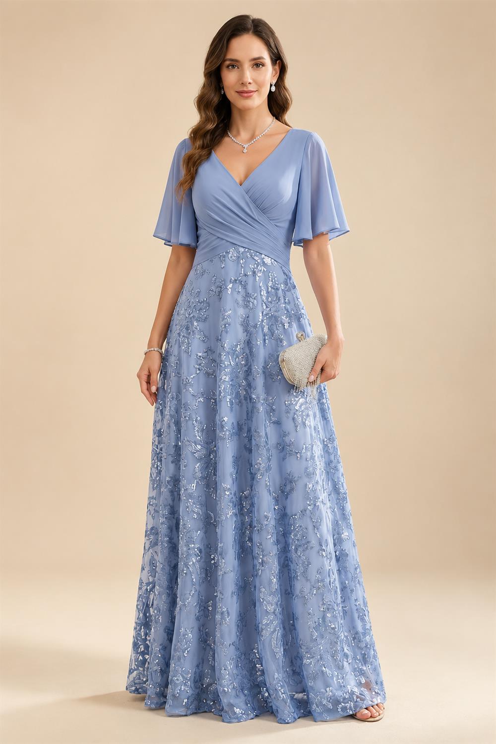 Chiffon Sheath/Column Scoop Neck Floor-Length Mother of the Bride & Groom Dresses with Lace Embroidery Bodice & Ruched Waist (SHI22501513)