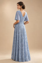A-Line Chiffon Pleated Long Mother of the Bride & Groom Dresses with 3/4 Flutter Sleeves & Sequin Waist (SHI22500702)